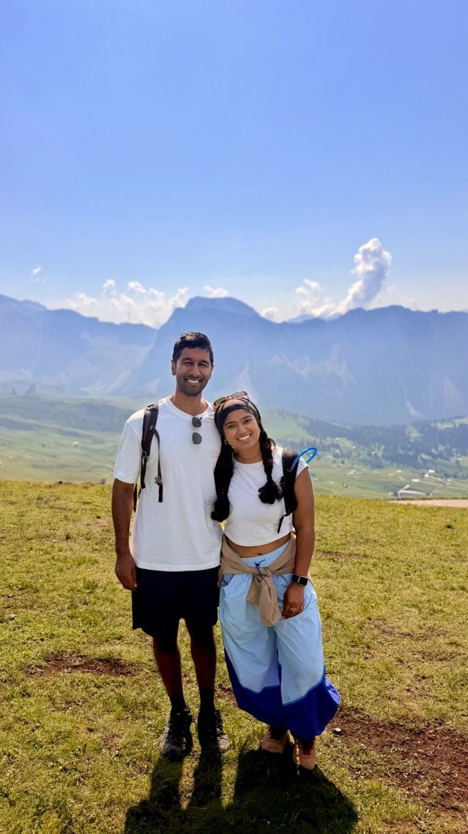 Shruthi and her husband hiking in the Dolomites