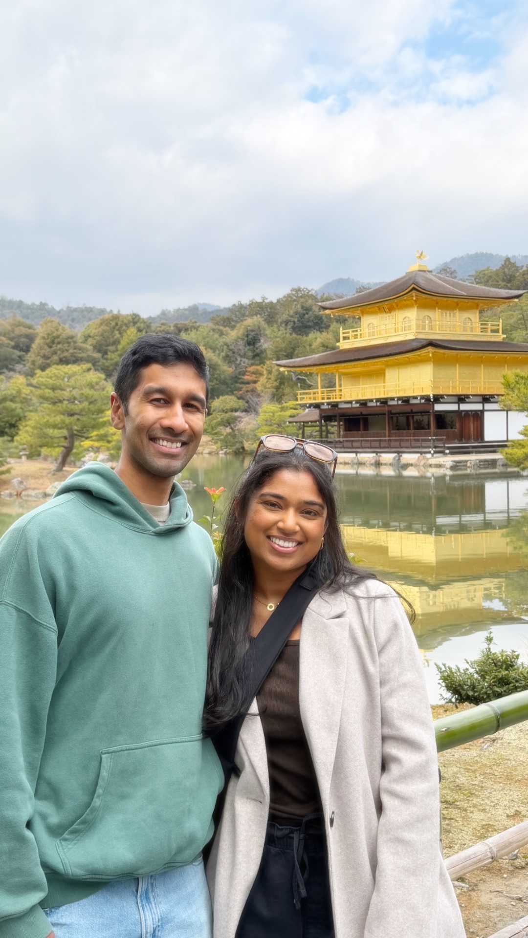 Shruthi and her husband in front of the Golden Pavilion in Kyoto